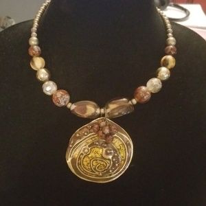 Brown & Gold Swirl Non-Clasp Necklace